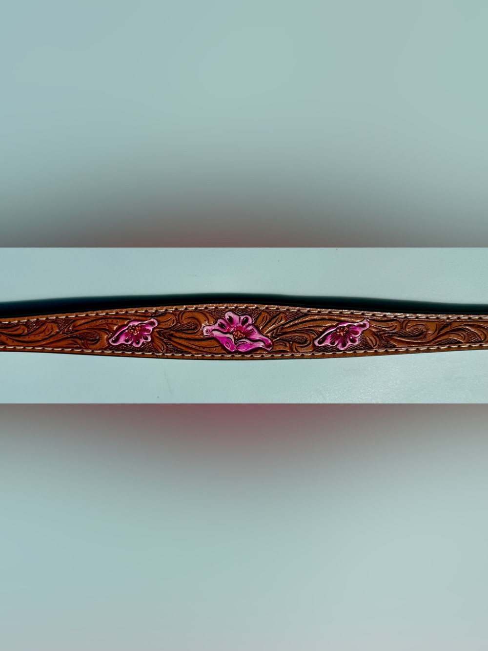 🔱Weavers Pink Floral Detailed Tooled Leather Buckle Dog Collar - Picture 6 of 11